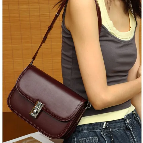 Borsa a Tracolla da Donna in Vera Pelle Retrò Moda Casual Piccola Borsa Quadrata Borsa a Mano Giornaliera