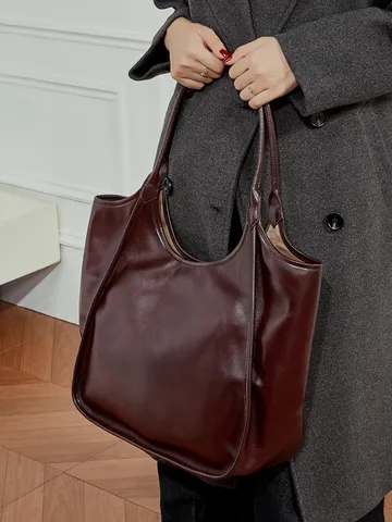 Borsa Tote Grande Capacità da Donna in Pelle di Vacchetta Casual Borsa a Tracolla Retro