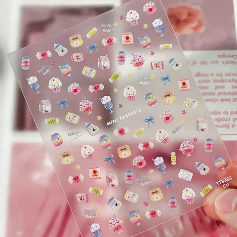 3D Resin Summer Dessert Nail Art Stickers Cute Cake Candy Decals Manicure Decorations Nail Art Accessories For Women