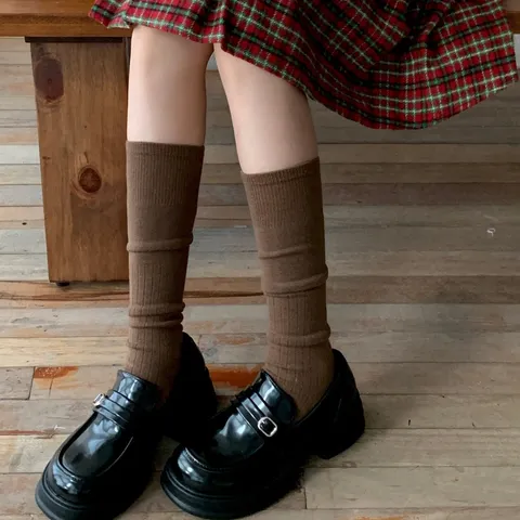 Women Autumn Winter Warm Silk Wool Blend Long Stacked Socks Fashion Casual Comfortable High Tube Calf Socks