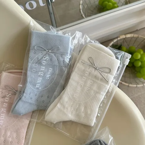Women's Sweet Bow Mesh Crew Socks Cotton Blend Breathable Cute Lolita Mid Tube Socks Casual Daily Wear