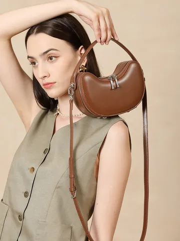 Donna Vera Pelle Borsa a Mezzaluna Borsa a Mano Casual a Raviolo Manico Superiore Tracolla Borsa Urbana Minimalista