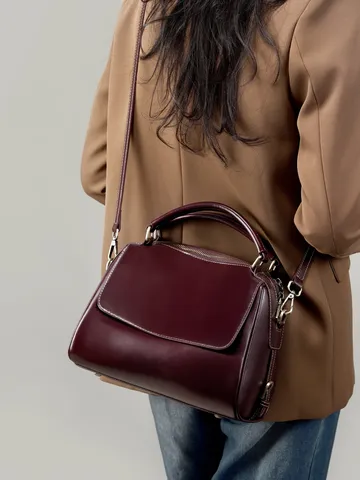 Borsa a Mano Boston in Vera Pelle da Donna Vintage Manico Superiore Satchel Bag Grande Capacità Commuter Borsa a Tracolla