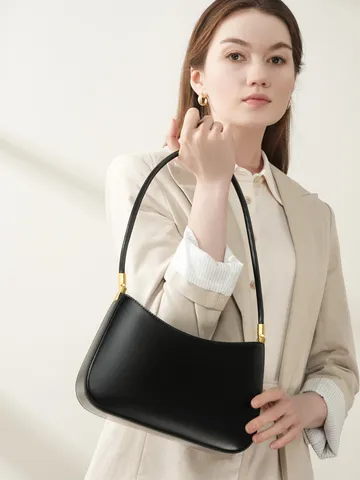 Borsa a Sottobraccio Minimalista in Vera Pelle da Donna Borsa a Tracolla Hobo a Mezzaluna Tinta Unita Moda Lavorativa