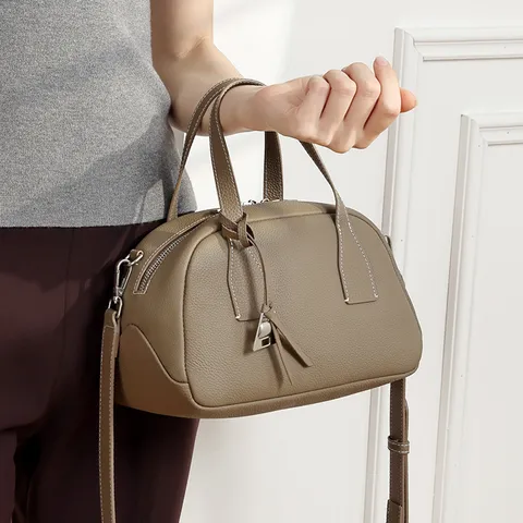 Borsa da Bowling in Vera Pelle da Donna Borsa Hobo a Tracolla Moda Commuting Borsa a Mano con Manico Superiore