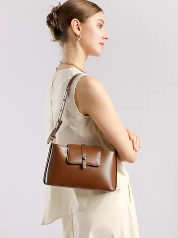 Vera Pelle Donne Borsa Sottobraccio Vintage Semplice Pendolare Spalla Borsa a Mano Moda Chic Tinta Unita Borsa Giornaliera