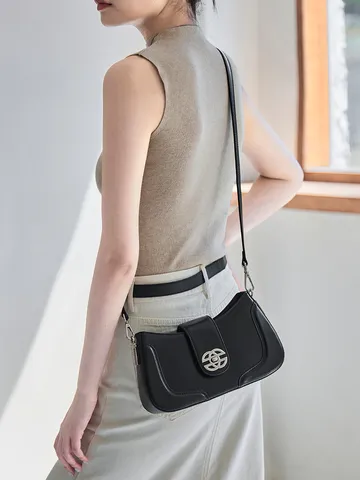Borsa a Tracolla in Vera Pelle Minimalista Retrò Donna Moda Borsa a Spalla Casual Borsa da Lavoro Quotidiana