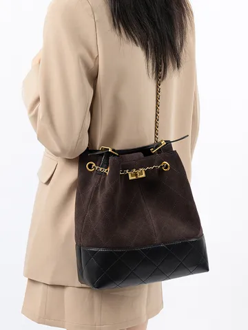 Borsa Tote da Donna in Vera Pelle Borsa a Tracolla Trapuntata con Catena Stile Commuter Elegante Borsa Secchiello Grande Capacità Borsa Casual