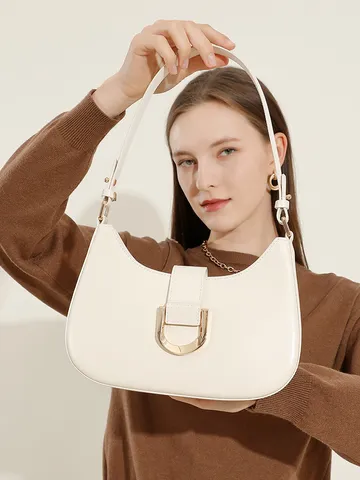 Borsa a Tracolla Moda Donna in Pelle PU Retro Hobo Baguette Casual Commuter con Fibbia Metallica D Borsetta