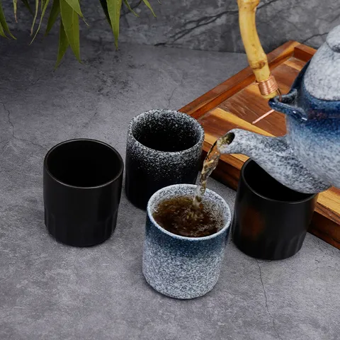 Théière en Céramique Rétro Japonaise Avec Poignée en Bambou Théière Émaillée Vintage Pour Restaurant Cuisine
