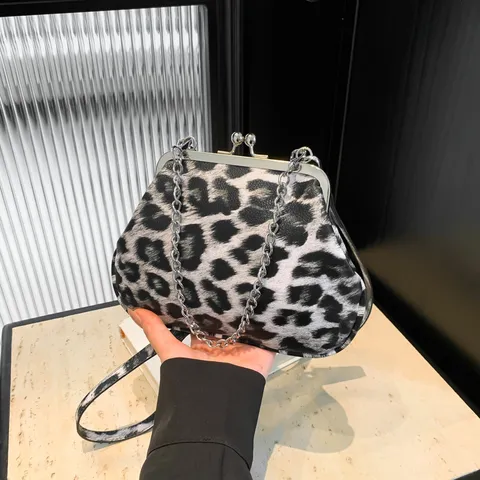 Damen Mode PU Leder Schulter Umhängetasche Kette Kussverschluss Kleine Eimertasche Leopard Krokodil Zebra Muster Handtasche