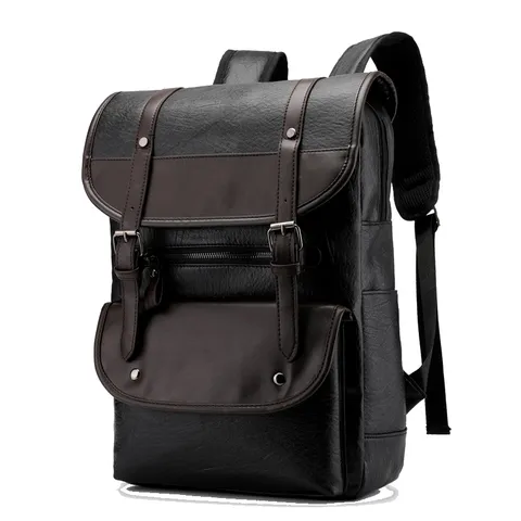 Mochila de Cuero PU Retro para Hombre Gran Capacidad Bolso de Hombro para Ordenador Portátil Business Impermeable Viaje Casual