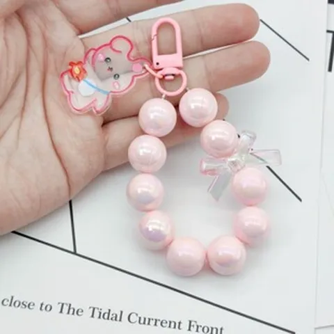 Mignon Porte-clés en Perles Plastique Résine Perle Artificielle Ours Lapin Pendentif Charme pour Femmes Filles Coque de Téléphone Sac Accessoire