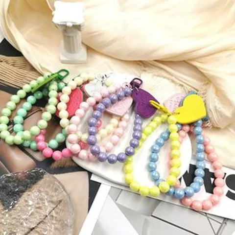 DIY Étui de Téléphone Porte-clés Mode Couleur Bonbon Perle AB Bracelet Pendentif Perlé Cœur Mignon Accessoires de Téléphone Bijoux Femme