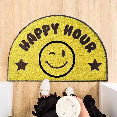 Felpudo Antideslizante con Cara Sonriente de Dibujos Animados PVC Bucle de Seda Semicírculo Alfombra de Entrada para Porche Salón