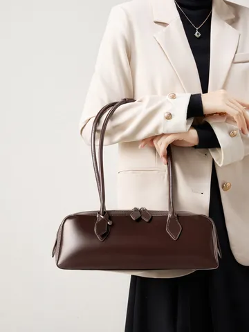 Borsa a Tracolla da Donna in Vera Pelle Grande Capacità Lunga Borsa Sottobraccio Elegante Tinta Unita