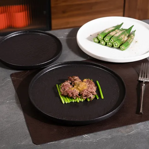 Japanese Style Ceramic Dinner Plate Round Stone Texture Steak Plate Restaurant Home Tableware Salad Dessert Dish