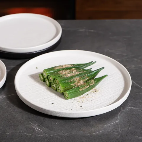 Japanese Style Ceramic Dinner Plate Round Stone Texture Steak Plate Restaurant Home Tableware Salad Dessert Dish