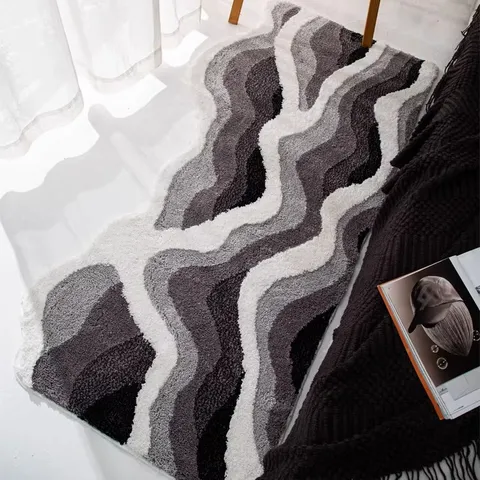 Alfombra de Flocado con Ondas Irregulares de Poliéster Alfombrilla Gruesa para Ventanal Salón Dormitorio Alfombra de Cabecera