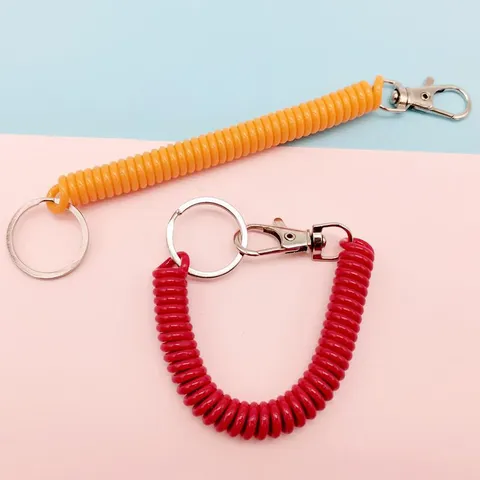 Porte-clés à Ressort en Plastique Rétractable Bracelet Spirale Extensible Anneau de Clés Anti-perte Cordon pour Sac et Téléphone