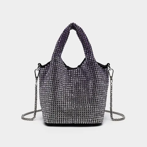 Sac Seau en Strass Mode pour Femmes Sac à Main Bandoulière de Luxe en Cristal Brillant avec Chaîne