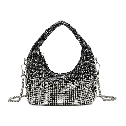 Women Rhinestone Evening Bag Fashion Chain Shoulder Crossbody Bucket Bag Luxury Crystal Handbag