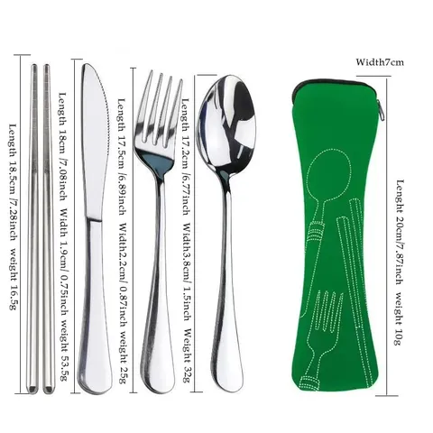 Ensemble de Vaisselle de Voyage en Acier Inoxydable Ensemble de Couverts Portables Avec Fourchette Cuillère Couteau Et Pochette en Tissu Pour Camping en Plein Air