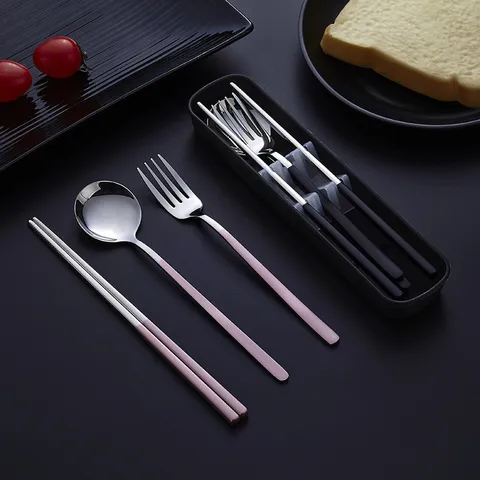 Set de Couverts Portable en Acier Inoxydable 304 Baguettes Cuillère Fourchette Avec Boîte de Rangement Set de Couverts de Voyage