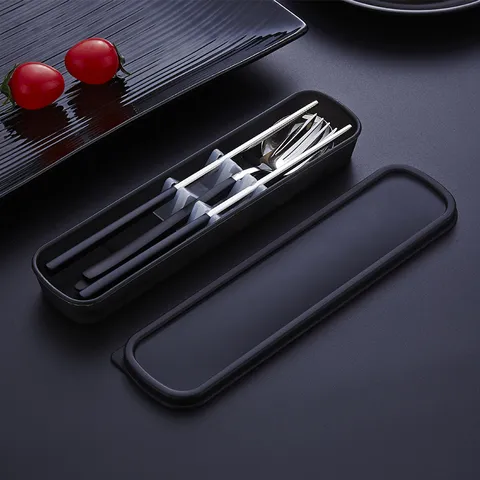 Set de Couverts Portable en Acier Inoxydable 304 Baguettes Cuillère Fourchette Avec Boîte de Rangement Set de Couverts de Voyage