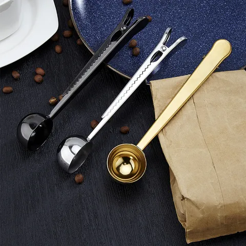 Cuillère à Café en Acier Inoxydable Avec Pince de Scellement 2 en 1 Cuillère Doseuse Cuisine Poudre de Lait Outil Multifonctionnel