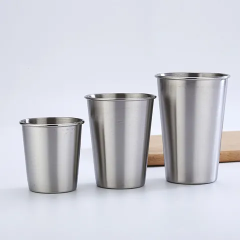 Tasse Pinte en Acier Inoxydable Verre à Bière Métal Bord Roulé Jus Gobelet Boisson Froide Cuisine Maison