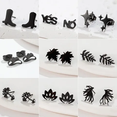 Minimalist Stainless Steel Boot Letter Star Stud Earrings Geometric Plant Maple Leaf Tree Of Life Earrings For Unisex Casual Jewelry Gift
