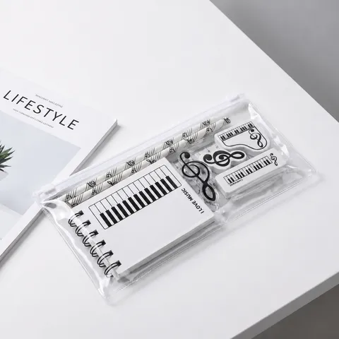 Juego de Papelería Musical Creativo Piano Lápiz Regla Clip Clave de Sol Regalo Estudiante Suministros Escolares Cuaderno Borrador
