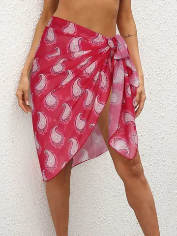 Damen Casual Chiffon Bedruckt Strand Cover Up Wickelrock Sommer Urlaub Bademode Bikini Sarong Pareo Rock