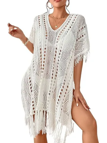 Gynaikeia Ajour Plekti Paralia Cover Up V-Laimokopsi Konto Maniki Monokhromo Diakopes Bikini Magio Kalokairino Forema