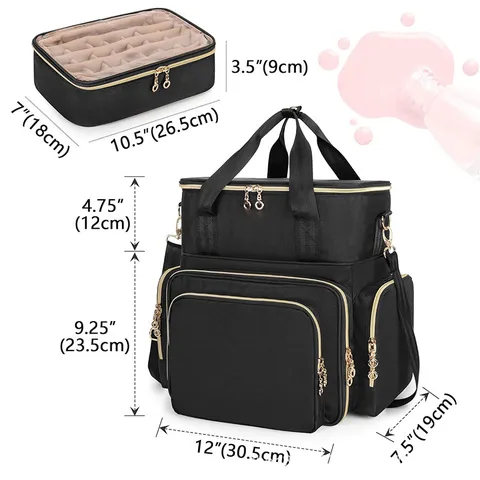 Double Layer Nail Polish Storage Bag Large Capacity Travel Cosmetic Organizer Box With Removable Pockets And Dividers