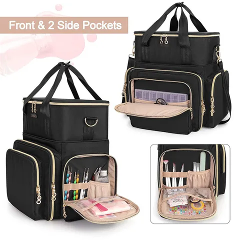 Double Layer Nail Polish Storage Bag Large Capacity Travel Cosmetic Organizer Box With Removable Pockets And Dividers