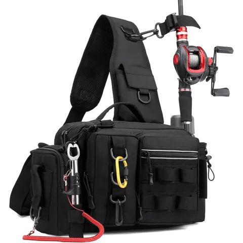 Sac de Leurre de Pêche en Tissu Oxford Multifonctionnel Extérieur Décontracté Poitrine Taille Sac Bandoulière Sac de Matériel de Pêche