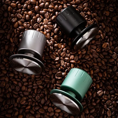 Stainless Steel Coffee Tamper Dual Spring Constant Pressure Coffee Powder Hammer With Storage Base For Office Home Bar