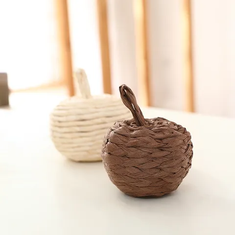 Handmade Straw Pumpkin Figurine Harvest Festival Autumn Thanksgiving Decor Tabletop Ornament Home Christmas Decoration