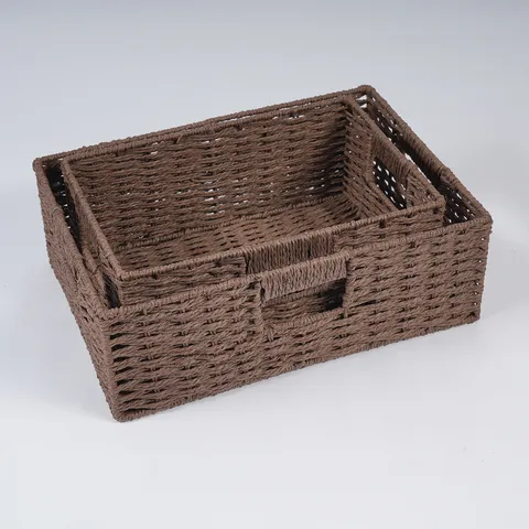 Minimalistischer Papier Gewebter Aufbewahrungskorb Set Desktop Organizer Box Mit Eisenrahmen Für Zuhause Büro Aufbewahrung