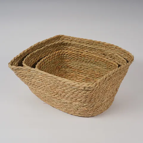 Cesta de Almacenamiento de Mimbre Tejida a Mano Fibra Vegetal Natural Organizador de Artículos Varios Contenedor de Almacenamiento de Escritorio Decoración del Hogar