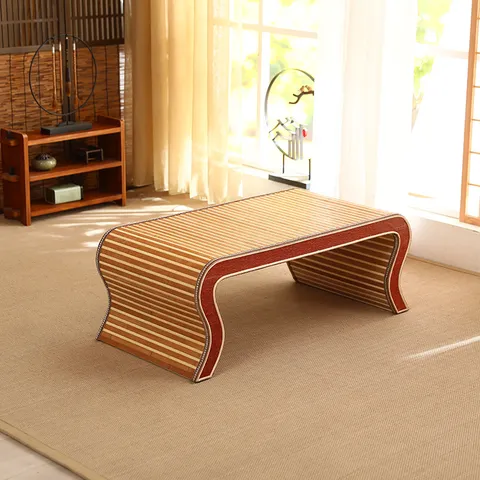 Rustic Rattan Woven Tatami Coffee Table Solid Wood Bay Window Tea Table Portable Low Table Home Furniture