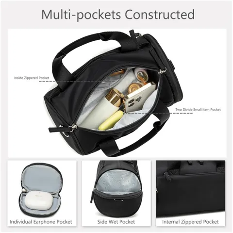 Nylon Duffel Bag Casual Travel Fitness Sports Luggage Bag With Chain And Stitching Details For Unisex