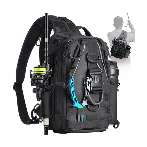 Sac de Pêche Tactique en Tissu Oxford Imperméable Multifonctionnel Sport en Plein Air Poitrine Bandoulière Sac de Rangement d'Équipement
