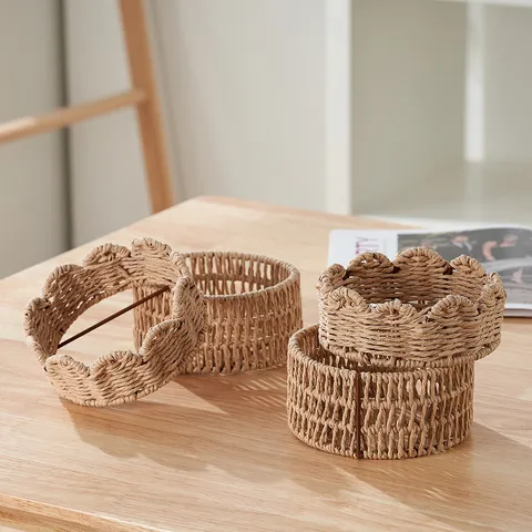 Handmade Woven Water Hyacinth Grass Plant Pot Cover Pastoral Style Storage Basket Home Decor