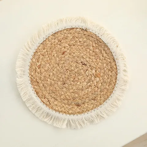 Natural Plant Straw Hand Woven Placemat Heat Resistant Round Table Mat Tableware Coaster For Home Kitchen Dining Decor
