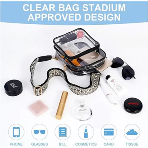 Transparent Clear Crossbody Bag Stadium Approved Waterproof PVC Shoulder Bag With Adjustable Wide Strap For Women