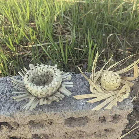 Adorno para Mascotas de Nido de Pájaro y Sombrero de Paja Tejido a Mano Material de Planta Natural Estilo Pastoral Decoración de Sala de Estar