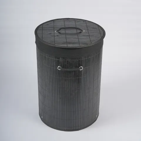 Foldable Bamboo Laundry Hamper with Lid Large Round Woven Clothes Storage Basket for Bedroom Bathroom